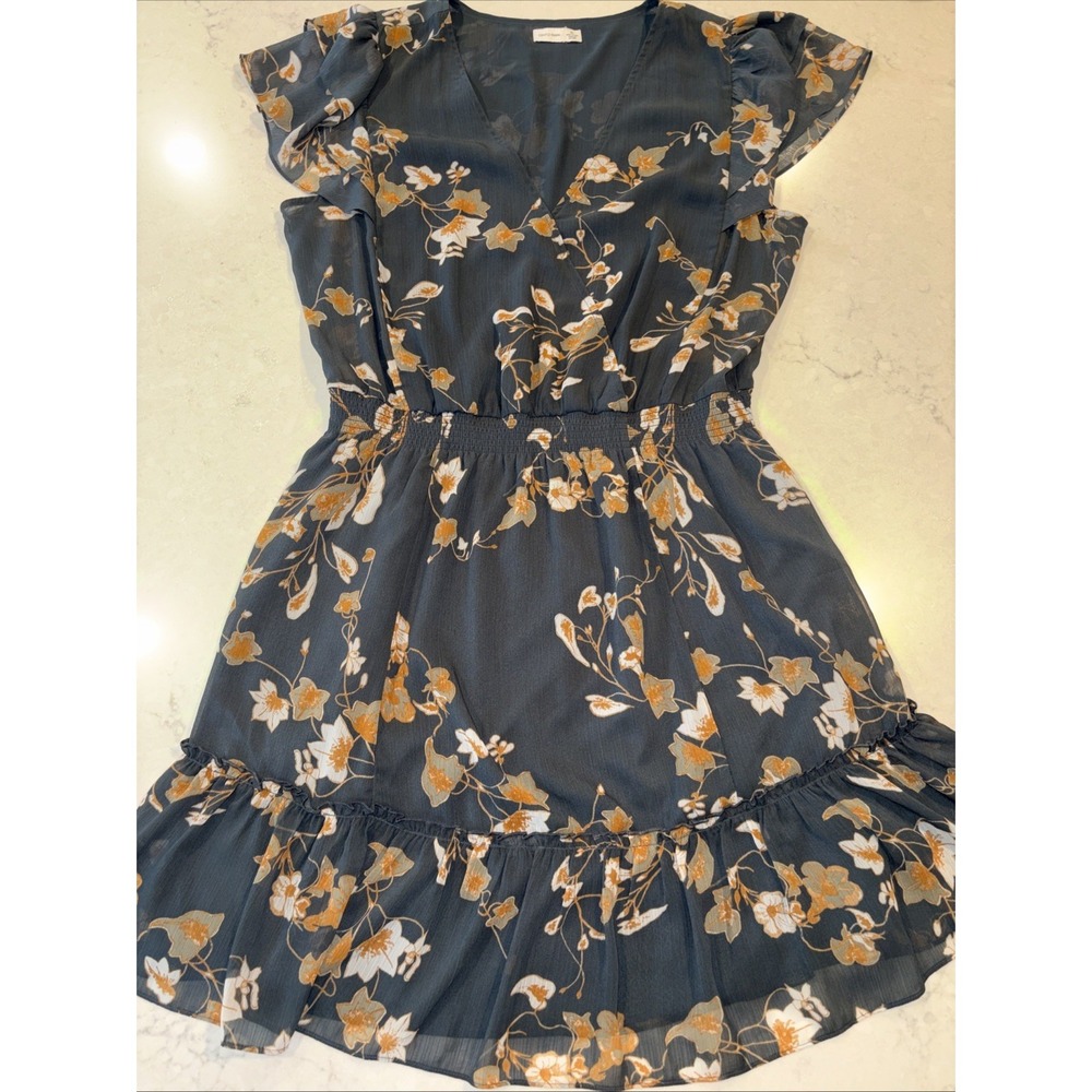 Gentle Fawn Floral V-Neck Womens XL Dress Ruffles Drop Waist Bohemian Feminine